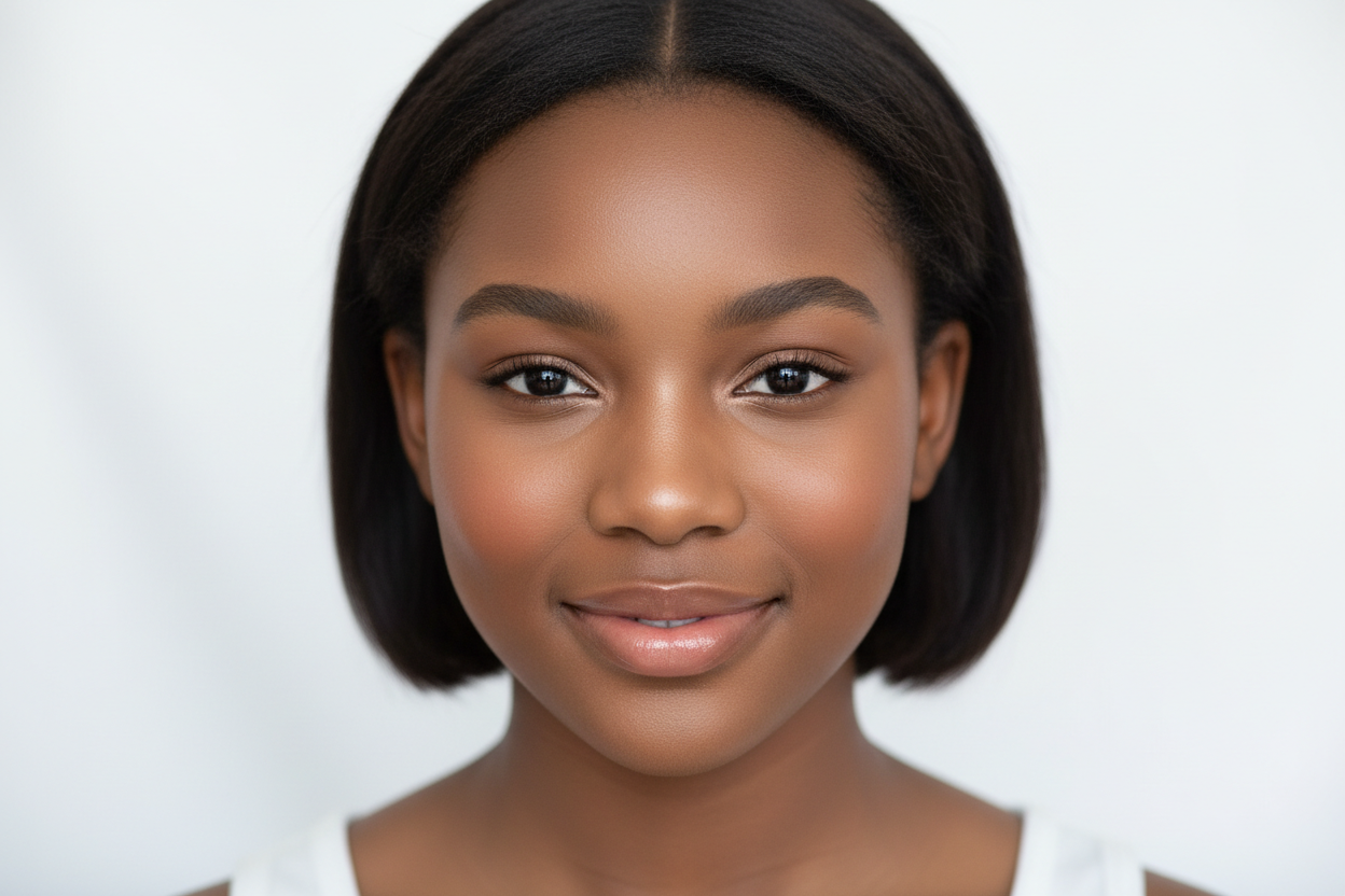 head shot of a black teen for a makeup brand